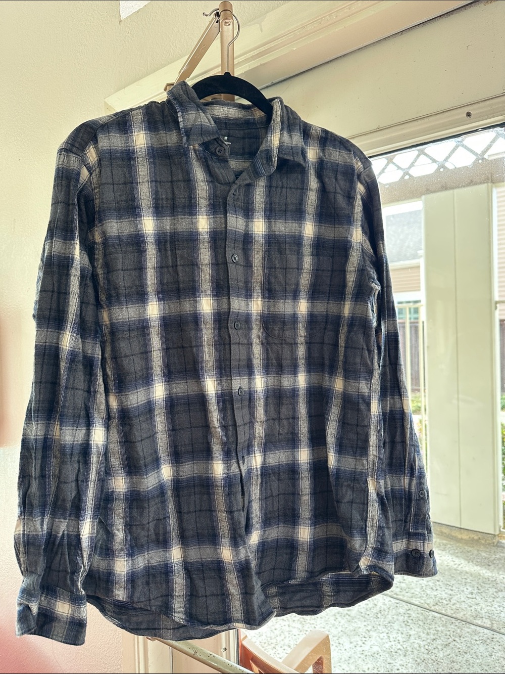 Muji Blue and White Plaid Button-Down Shirt